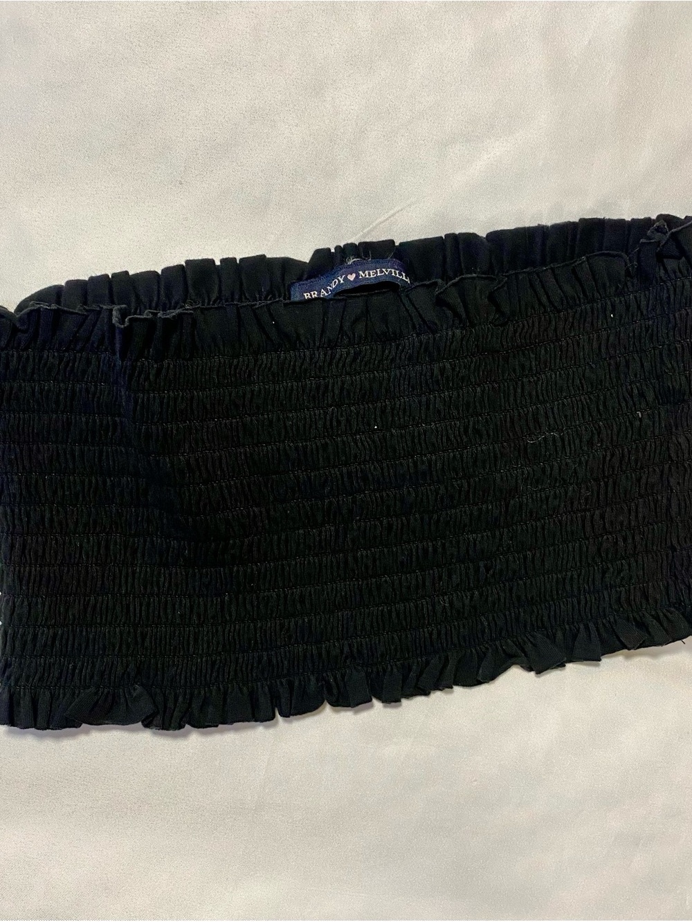 Brandy Melville Black Smocked Tube Top with Ruffle Edge